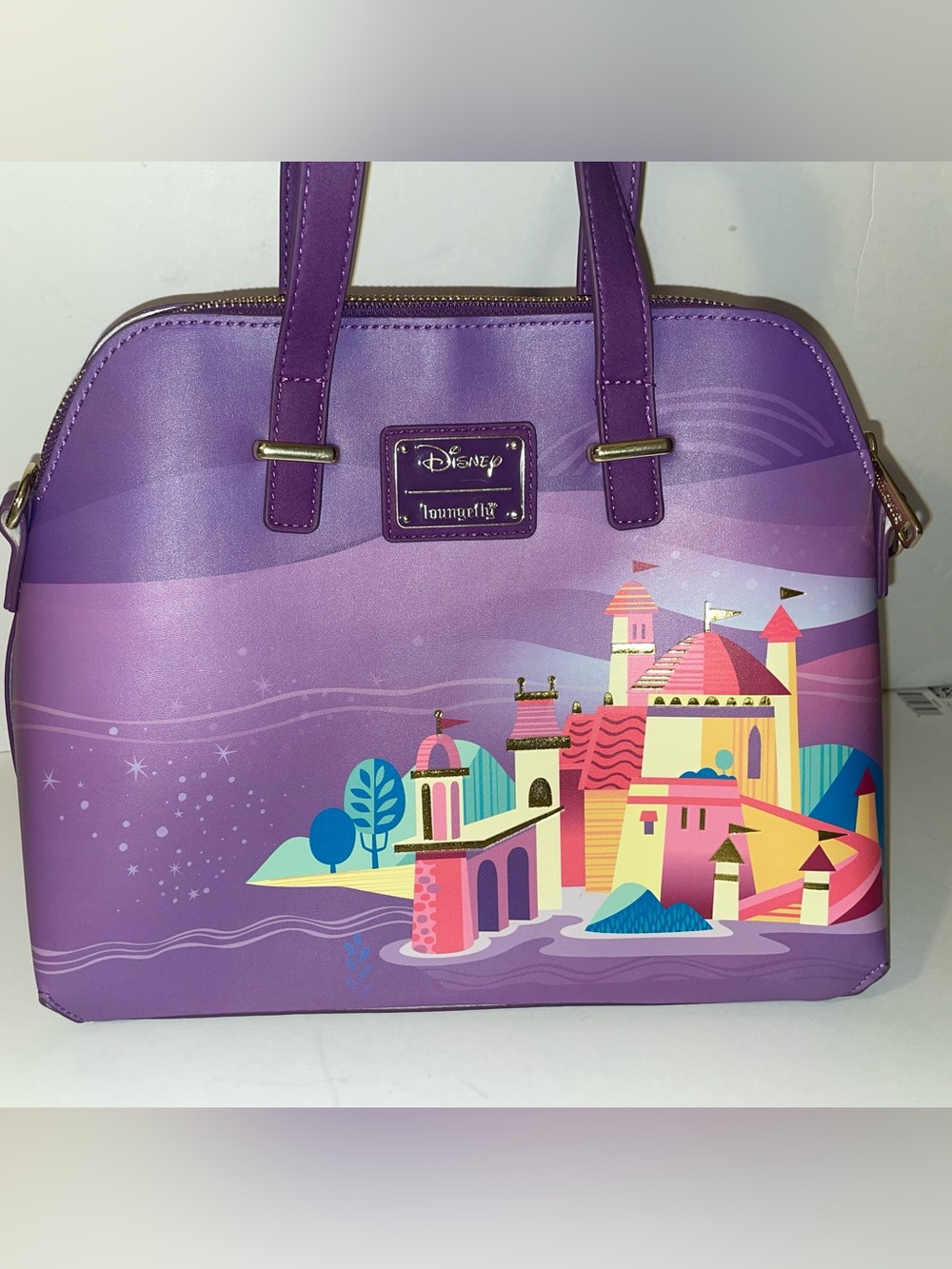 Loungefly Disney Little Mermaid Castle Satchel Crossbody Purple Flounder Chain